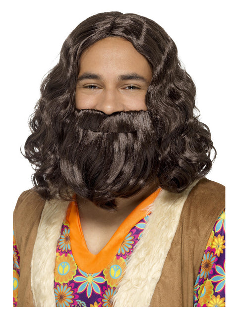 Hippie/Jesus Wig & Beard Set, Brown Dress Loud