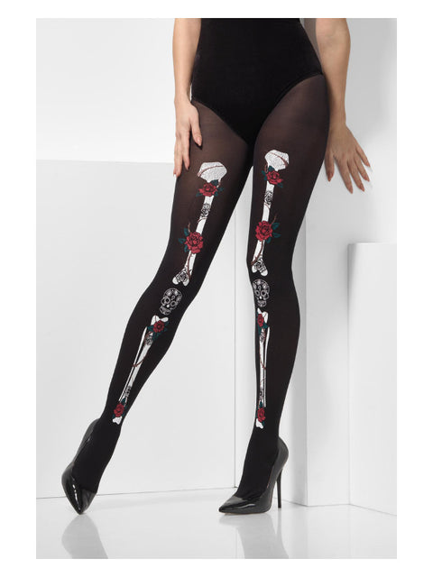 Opaque Day of the Dead Tights, Black Dress Loud