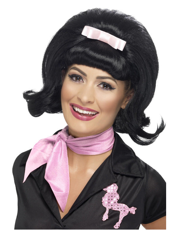 50s Flicked Beehive Bob, Black Dress Loud