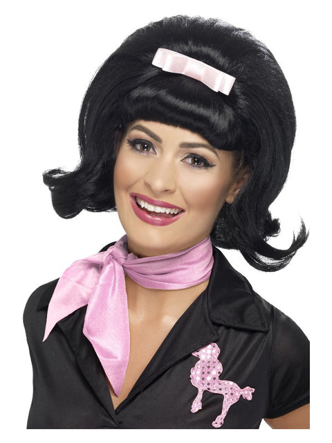 50s Flicked Beehive Bob, Black Dress Loud