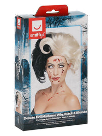 Deluxe Evil Madame Wig, Black & Blonde Dress Loud