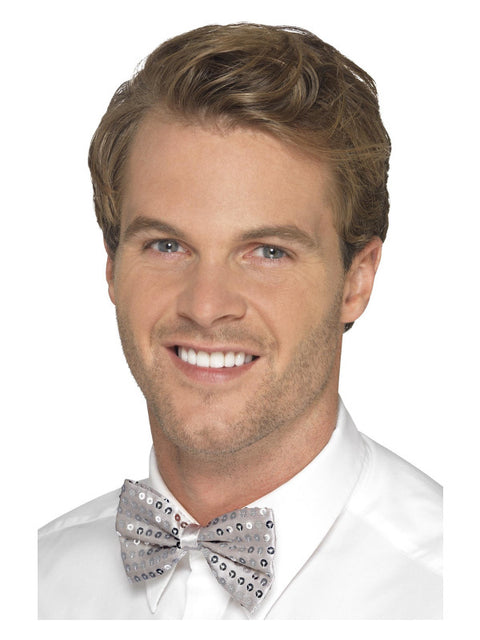 Sequin Bow Tie, Silver Dress Loud
