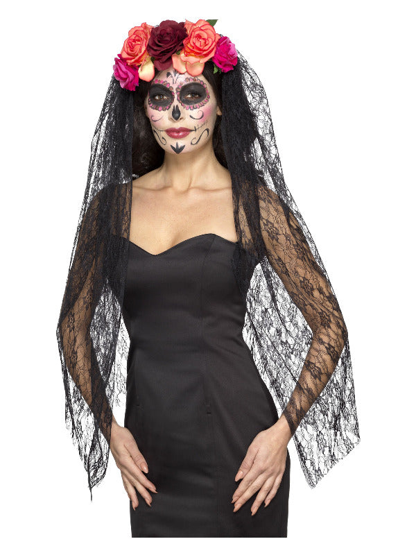 Deluxe Day of the Dead Headband, Red & Black Dress Loud