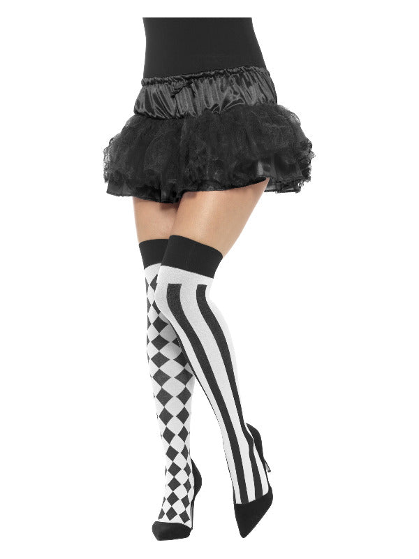 Harlequin Hold Ups, White & Black Dress Loud