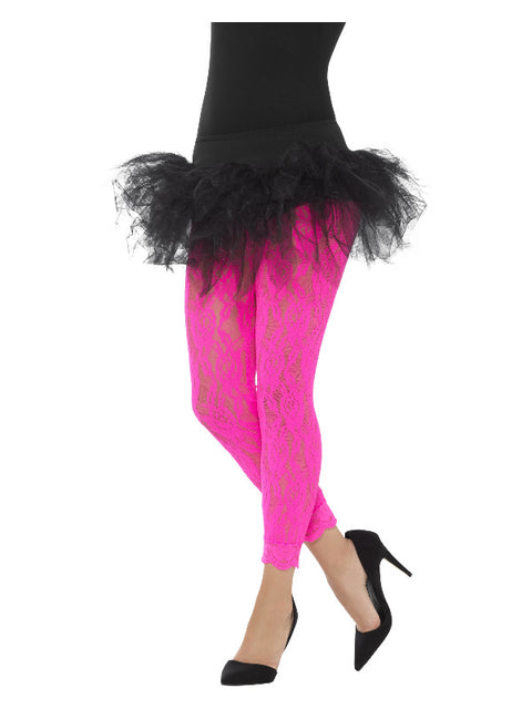 80s Lace Leggings, Neon Pink Dress Loud