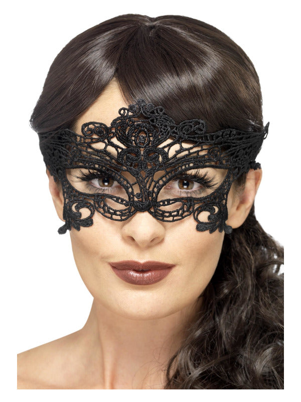 Embroidered Lace Filigree Heart Eyemask, Black Dress Loud