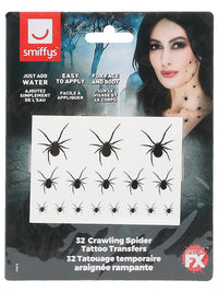 Smiffys Make-Up FX, Crawling Spider Transfers, Bla Dress Loud