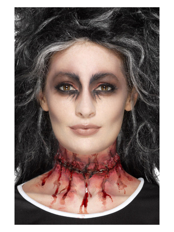 Smiffys Make-Up FX, Latex Stitched Neck, Red Dress Loud