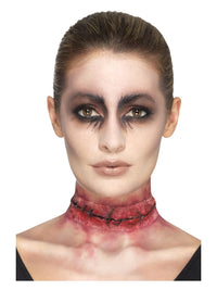 Smiffys Make-Up FX, Latex Stitched Neck, Red Dress Loud