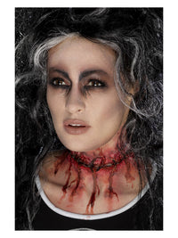 Smiffys Make-Up FX, Latex Stitched Neck, Red Dress Loud