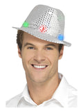 Light Up Sequin Trilby Hat, Silver Dress Loud