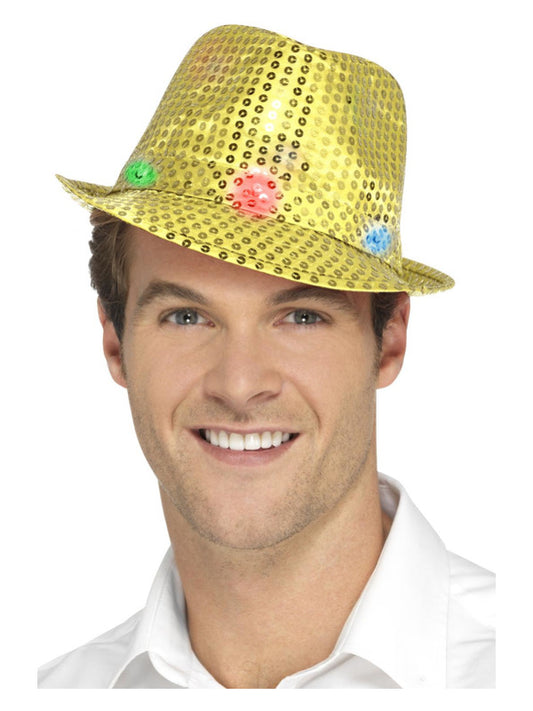 Light Up Sequin Trilby Hat, Gold Dress Loud