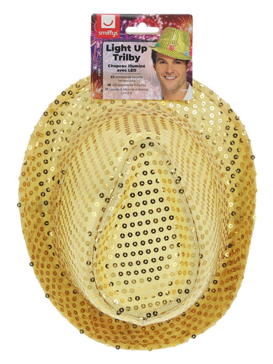 Light Up Sequin Trilby Hat, Gold Dress Loud