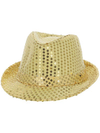 Light Up Sequin Trilby Hat, Gold Dress Loud