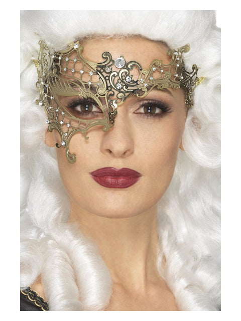 Deluxe Metal Filigree Half Eyemask, Gold Dress Loud