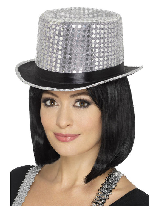 Sequin Top Hat, Silver
