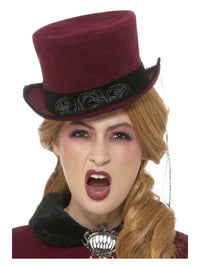 Deluxe Victorian Vampiress Hat, Burgundy Dress Loud