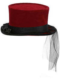 Deluxe Victorian Vampiress Hat, Burgundy Dress Loud
