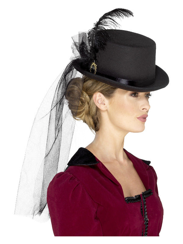 Deluxe Ladies Victorian Top Hat, with Elastic, Bla Dress Loud