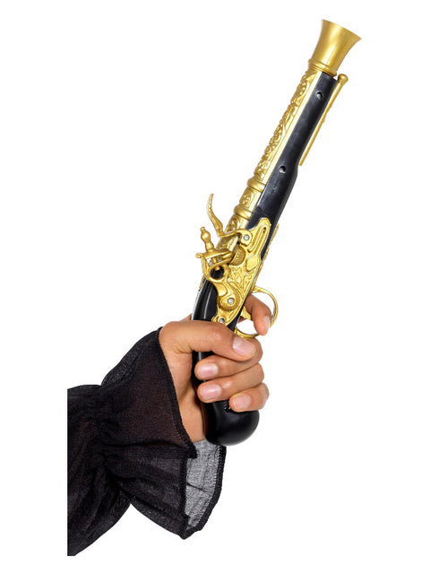 Realistic Pirate Blunderbuss Pistol, Black & Gold Dress Loud