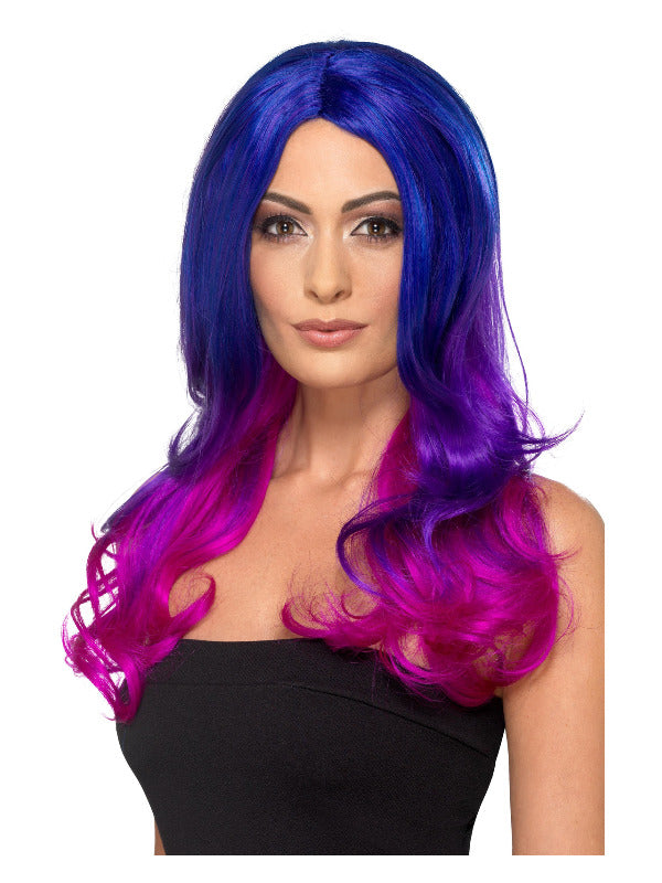 Fashion Ombre Wig, Wavy, Long, Blue & Pink Dress Loud