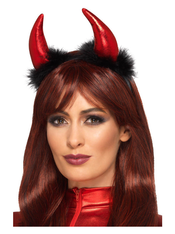 Metallic Devil Horn Headband, Red & Black Dress Loud