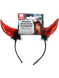 Metallic Devil Horn Headband, Red & Black Dress Loud