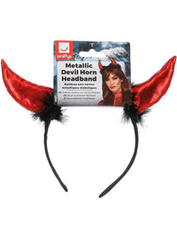 Metallic Devil Horn Headband, Red & Black Dress Loud