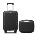 V-striped 2-piece suitcase with PP handbag PP trolley case 14in 20in PP iron trolley classic colour - black (grained pattern) Dress Loud