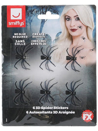 Smiffys Make-Up FX, 3D Spider Stickers, Black Dress Loud