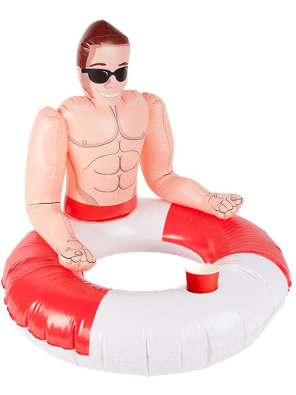 Inflatable Lifeguard Hunk Swim Ring, Red & White Dress Loud