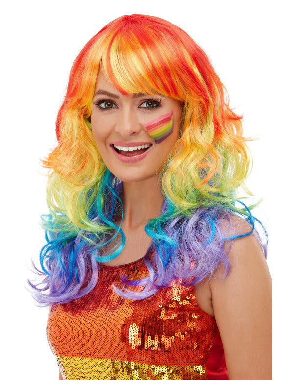 Rainbow Glam Wig, Multi-Coloured Dress Loud