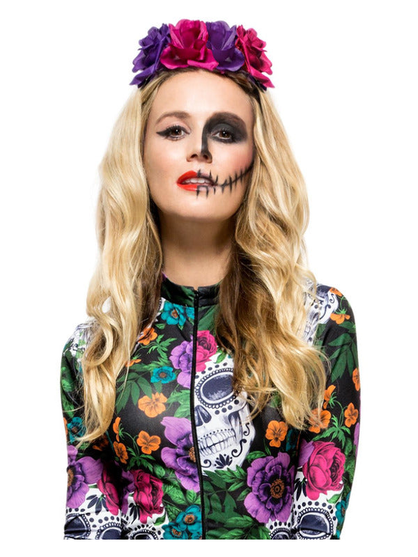 Day of the Dead Rose Headband, Multi-Coloured Dress Loud