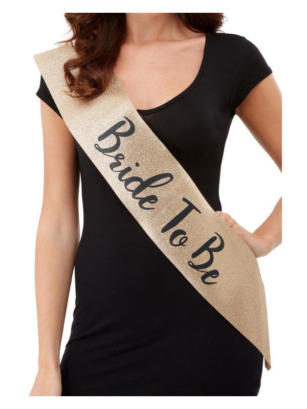 Deluxe Glitter Bride To Be Sash, Gold & Black Dress Loud