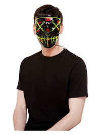 Stitch Face Mask, Green Neon Light Up, Black Dress Loud