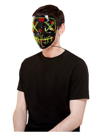 Stitch Face Mask, Green Neon Light Up, Black Dress Loud