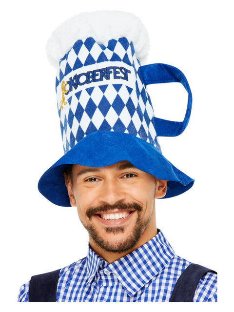 Beer Festival Beer Hat, Blue & White Chequered Dress Loud