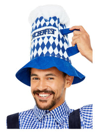 Beer Festival Beer Hat, Blue & White Chequered Dress Loud
