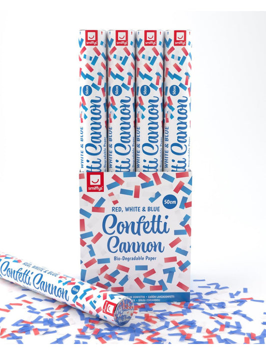 50cm Confetti Cannon, Red, White & Blue, DB of 12 Dress Loud