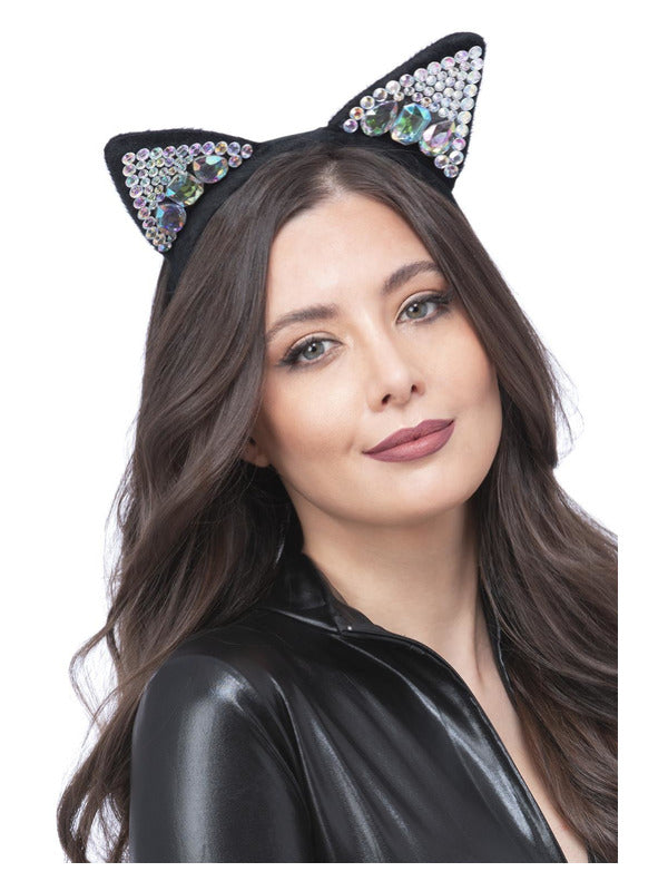 Jewelled Black Cat Ear Headband Dress Loud