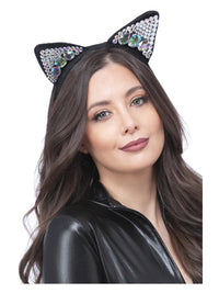 Jewelled Black Cat Ear Headband Dress Loud