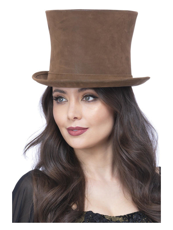 Deluxe Authentic Victorian Top Hat, Brown Dress Loud