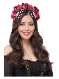 Red Rose & Skeleton Hand Headband Dress Loud