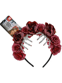 Red Rose & Skeleton Hand Headband Dress Loud