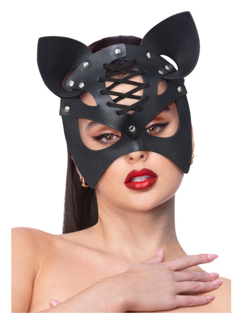 Fever Black Mock Leather Cat Mask Dress Loud