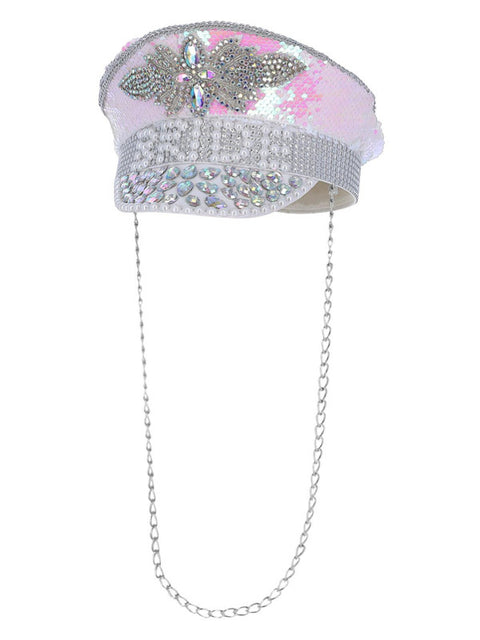 Fever Deluxe Sequin & Pearl Bride Captains Hat Dress Loud