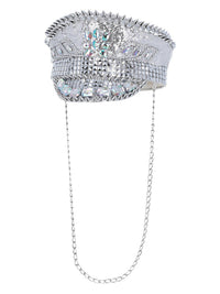 Fever Deluxe Sequin Studded Captains Hat, Silver