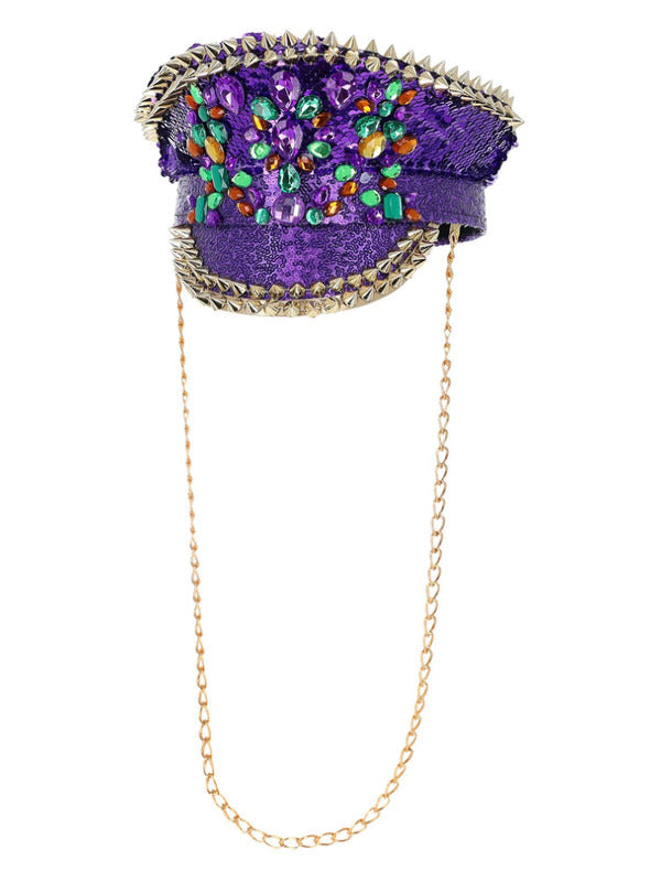 Fever Deluxe Sequin Studded Captains Hat, Purple Dress Loud