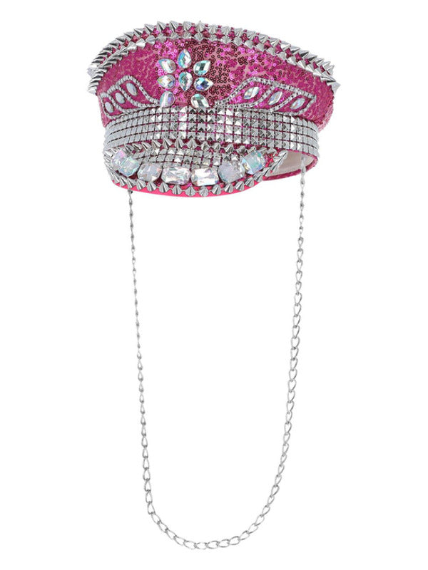 Fever Deluxe Sequin Studded Captains Hat, Hot Pink Dress Loud