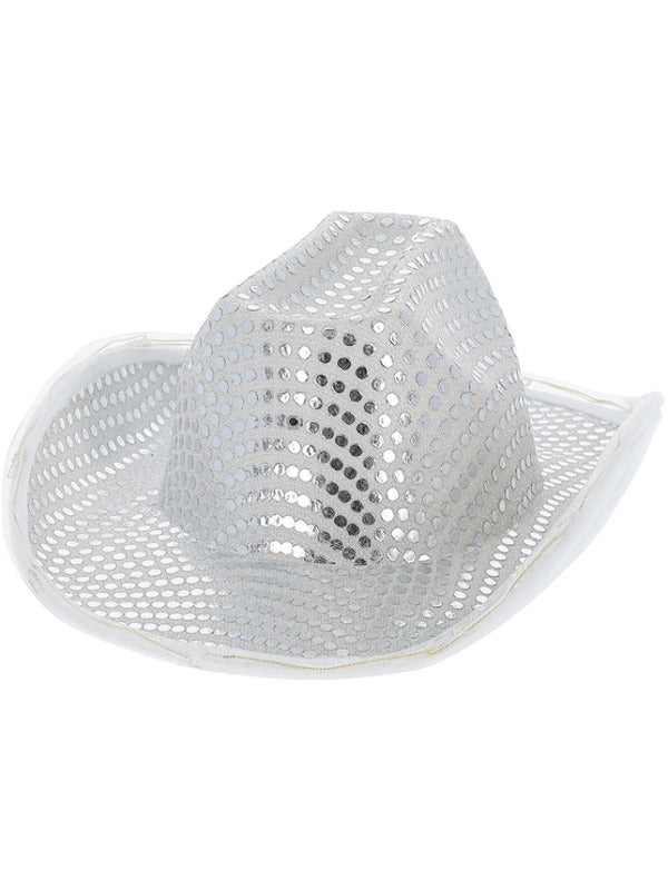 LED Light Up Sequin Cowboy Hat, Silver Dress Loud
